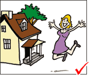 woman jumping in front of house